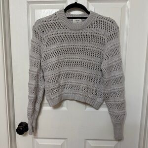 WILFRED Gray Fayette Crochet open knit Crop merino Wool Sweater size XS